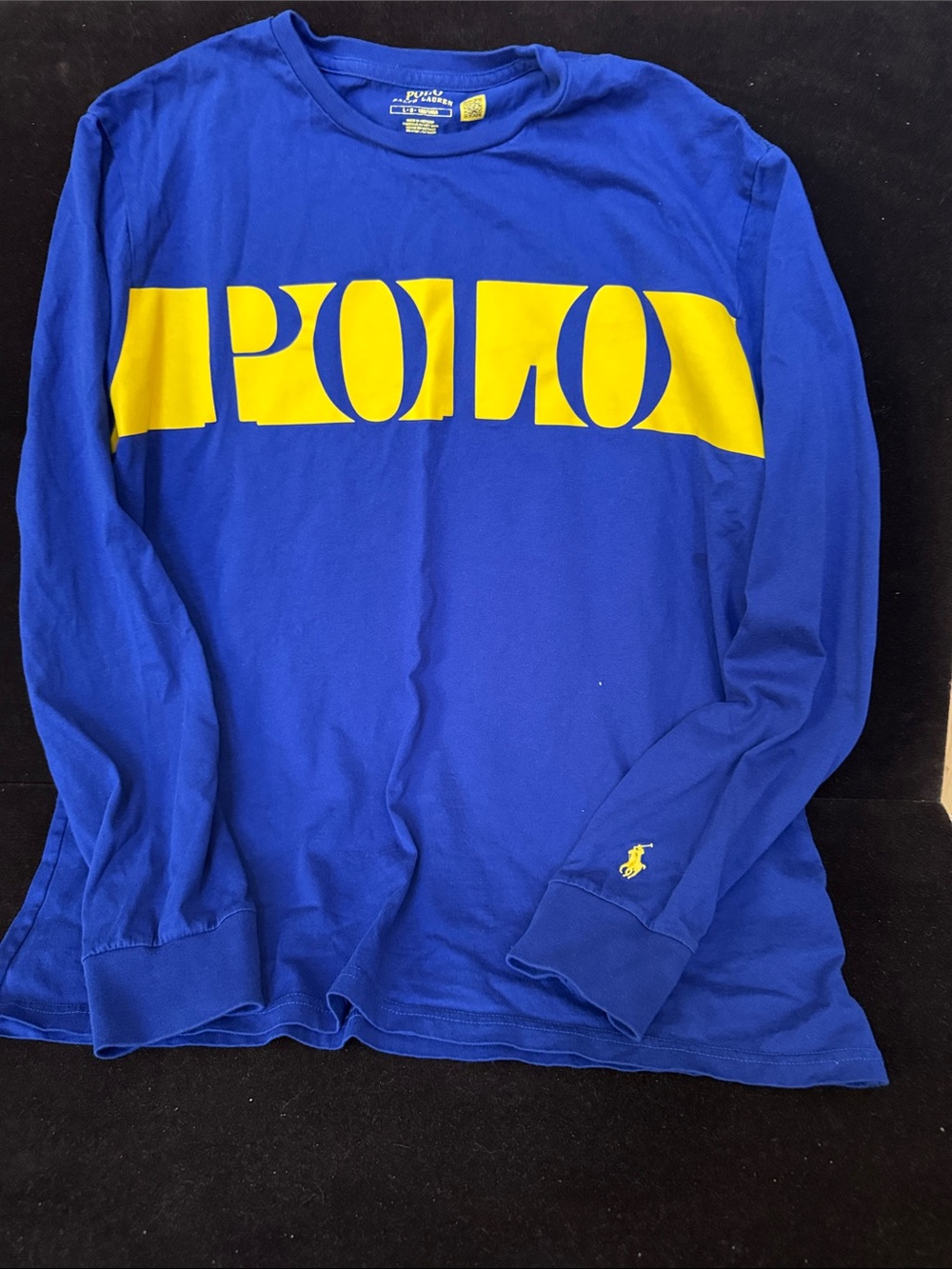 Polo by Ralph Lauren Blue Long Sleeve Tee with Yellow Logo